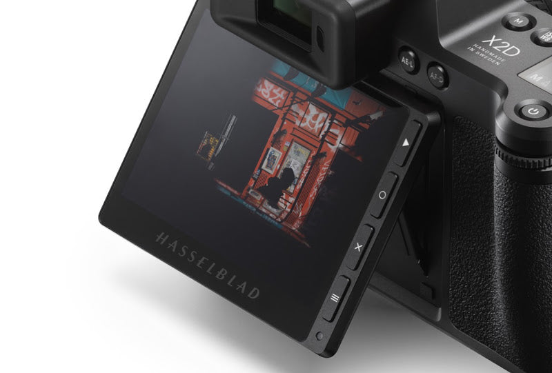Klappbares Touchdisplay der Hasselblad X2D 100C mit Bildvorschau